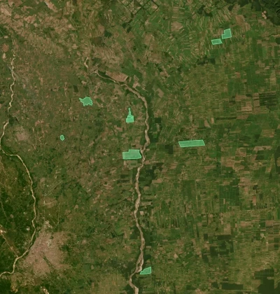 Satellite view of Amazon Windshields in Bolivia outlined as green polygons