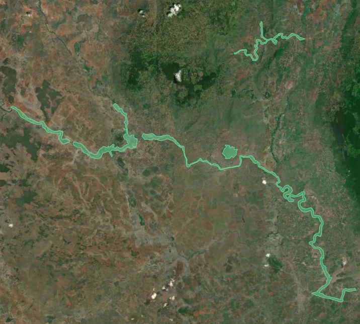 Satellite view of Plant to Stop Poverty outlined as green polygons